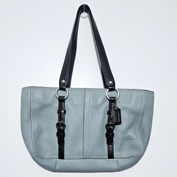 Coach Chelsea Pebbled Powder Blue Leather Grain Shoulder Bag Tote Buckle - Picture 1 of 15